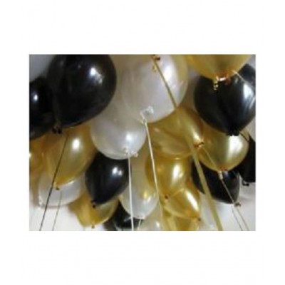 GNGS Pack of 50 Party Balloons for Decoration (Black, Golden and White)