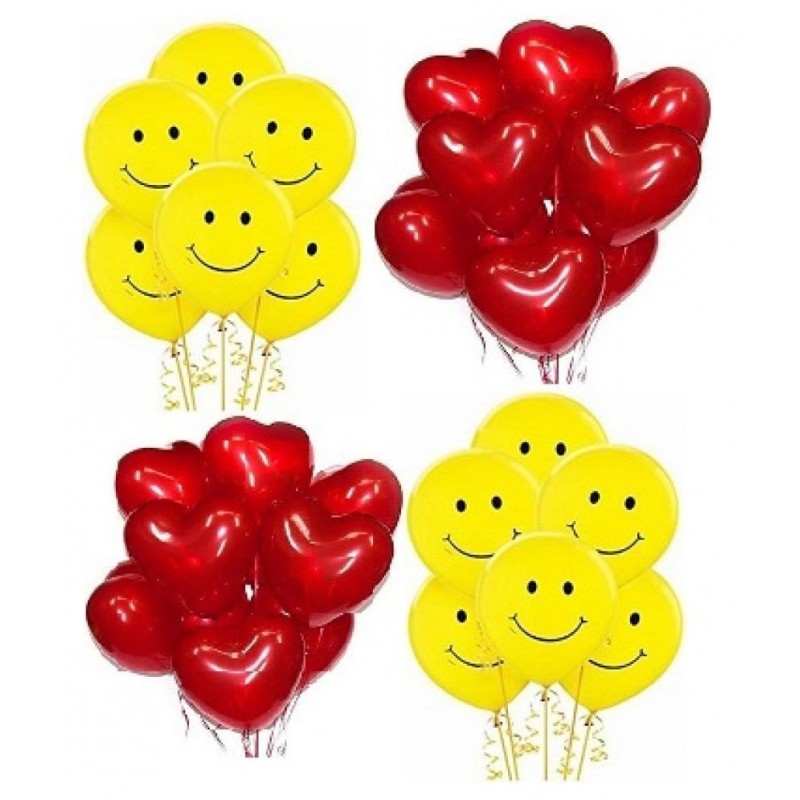 GNGS Pack of 60 (30 Red Heart & 30 Yellow Smiley) Balloons for Decorations
