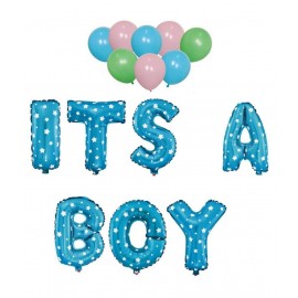 GNGS Printed "ITS A BOY" Blue Colour Foil Balloon for BOY + Pack of 50 Balloons (Blue, Pink & Green)