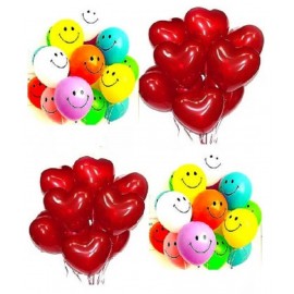 GNGS Red Heart 15 Qty and Coloured Smiley 15 Qty Party Decoration Balloons (Pack of 30 Pcs)