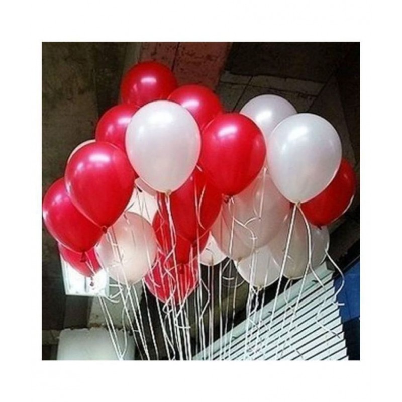 GNGS Solid Anniversary Party Decoration Balloons (Red, White, Pack of 50)