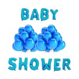 GNGS Solid BABY SHOWER Letters Foil Banner (Blue) + 50 Blue Party Decoration Balloons