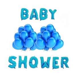 GNGS Solid BABY SHOWER Letters Foil Banner (Blue) + 50 Blue Party Decoration Balloons