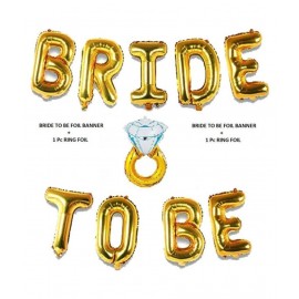 GNGS Solid BRIDE TO BE Letters Foil Banner + 1 Golden Ring Foil Letter Balloon  (Gold, Pack of 10)