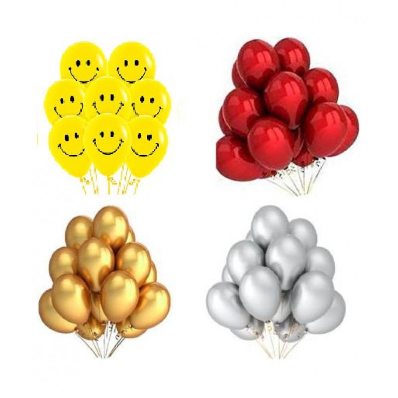 GNGS Solid Complete Party Combo Balloons (Gold, Silver, Red, Yellow, Pack of 50)