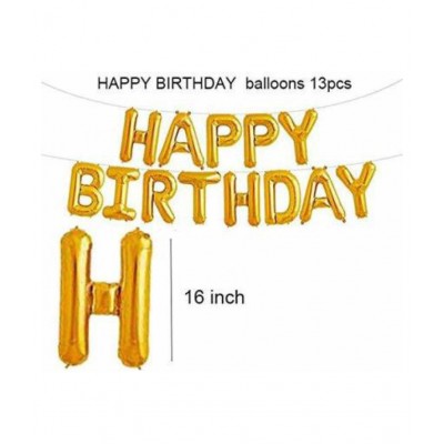 GNGS Solid Happy Birthday Golden 13 Foil Letters + 2 Golden Stars + 50 Party Decorations Balloons (Golden, Black)