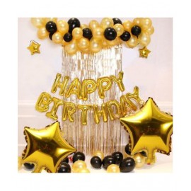 GNGS Solid Happy Birthday Golden 13 Foil Letters + 2 Golden Stars + 50 Party Decorations Balloons (Golden, Black)