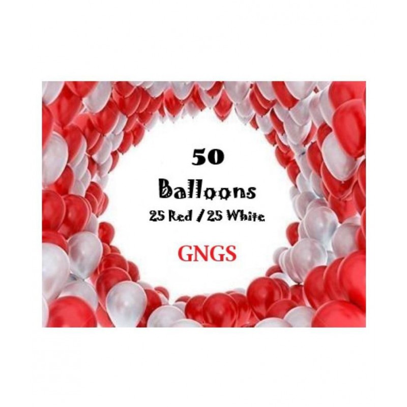 GNGS Solid Pack of 50 (Red & White) Metallic Balloons