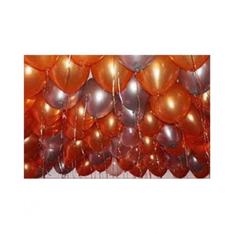 GNGS Solid Party Decoration Balloons (Orange & Silver, Pack of 50)