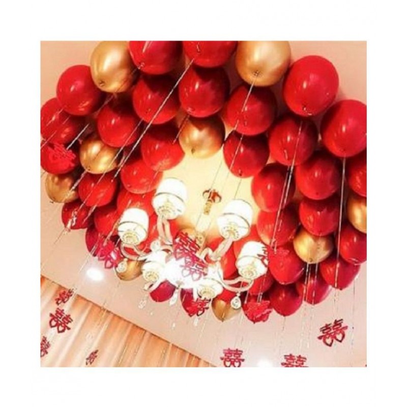 GNGS Solid Party Decoration Balloons (Red & Golden, Pack of 50)