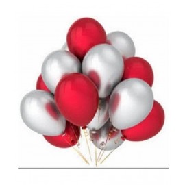 GNGS Solid Party Decoration Balloons (Red & Silver, Pack of 50)
