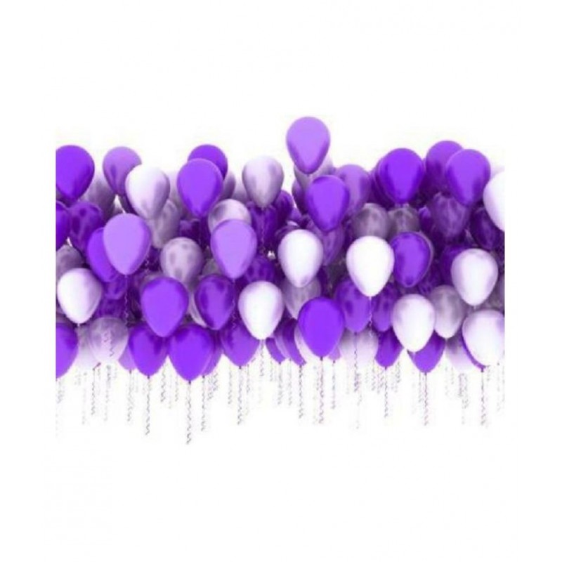 GNGS Solid Party Decoration Balloons (White & Purple, Pack of 50)
