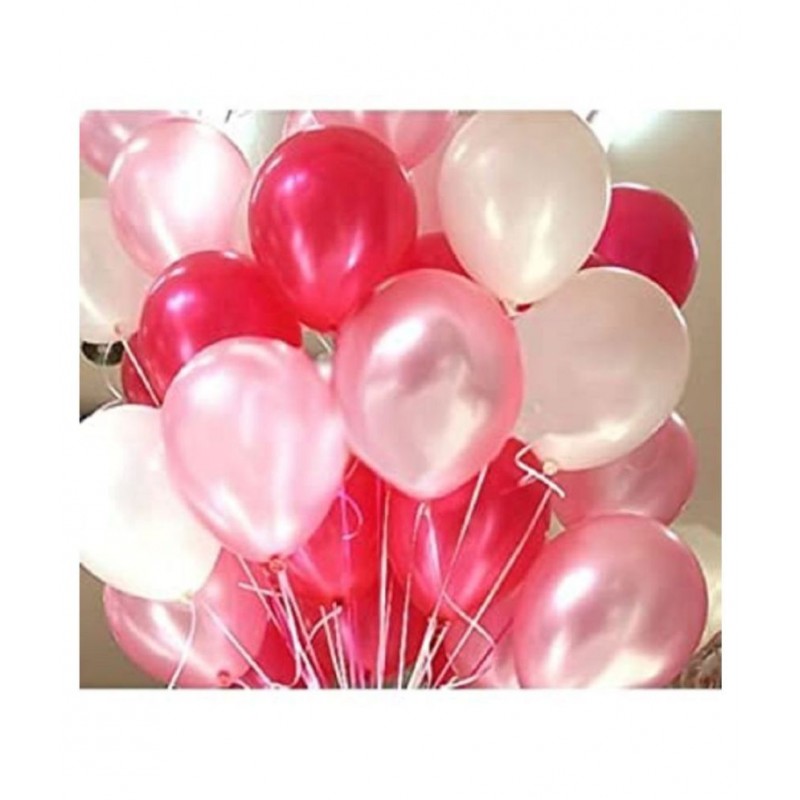 GNGS Solid Party Decoration Balloons (White, Pink, Red, Pack of 50)