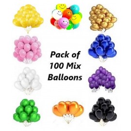 GNGS Solid Various Types of Mix Party Balloons- 10 Balloons Each (Multicolor, Pack of 100)