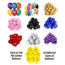 GNGS Solid Various Types of Mix Party Balloons- 10 Balloons Each (Multicolor, Pack of 100)