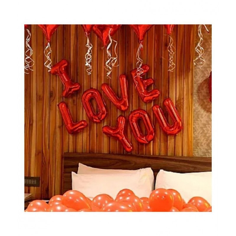 GNGS "I LOVE YOU" Letters Foil Balloons (Red) + 2 Red Heart Foil Balloons + 30 Red Party Decorations Balloons