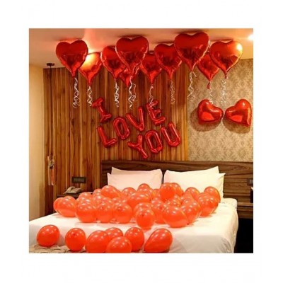 GNGS "I LOVE YOU" Letters Foil Balloons (Red) + 2 Red Heart Foil Balloons + 50 Red Party Decorations Balloons