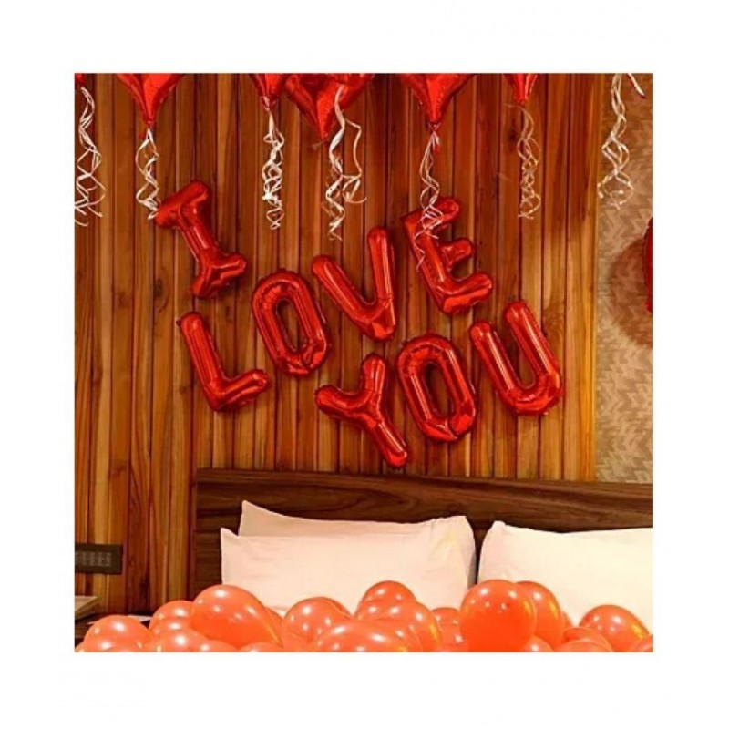 GNGS "I LOVE YOU" Letters Foil Balloons (Red) + 2 Red Heart Foil Balloons + 50 Red Party Decorations Balloons