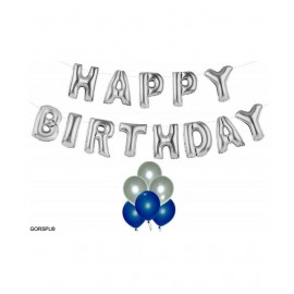 GORSPL 16" SILVER HAPPY BIRTHDAY FOIL BALLOON W/ METALLIC BLUE AND SILVER BALLOON COMBO SET OF 43 PCS