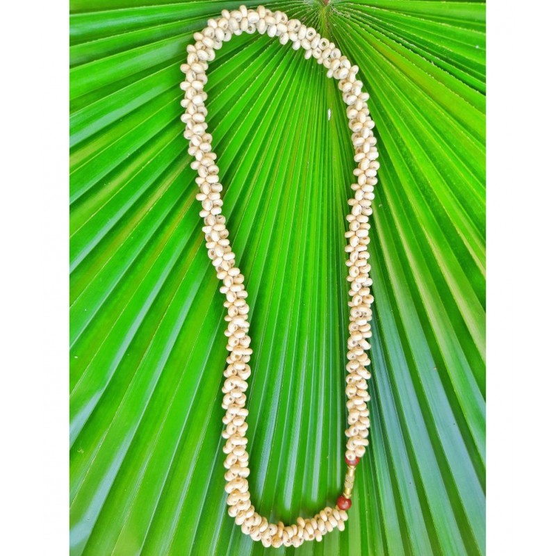 Gahana Kanthi mala 100 % pure tulsi mala ,( 48 CM LONG)  beautifully designed crisscross design with 2 chandana beads  wooden locket for Men & Women