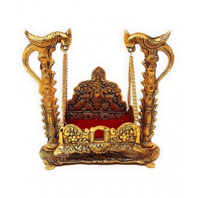 Gaurav Art Collectioin White Metal Gold Plated Laddu Gopal Ji Jhulla/Palana/Swing for Pooja Purpose and Gift Item.
