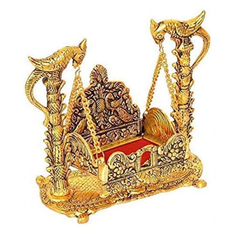 Gaurav Art Collectioin White Metal Gold Plated Laddu Gopal Ji Jhulla/Palana/Swing for Pooja Purpose and Gift Item.