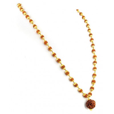Gemsamor 100% Original 5 Mukhi Rudraksha Mala With Gold Plated Cap