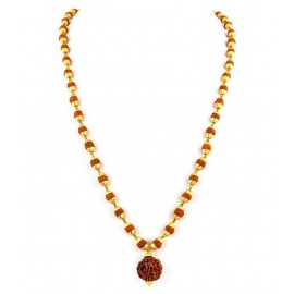 Gemsamor 100% Original 5 Mukhi Rudraksha Mala With Gold Plated Cap
