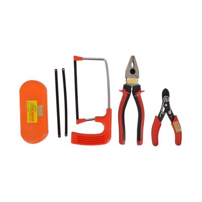 Globus Steel Hand Tool Set/5 Pcs ( 8" plier ,screwdriver set/6 pcs , 6" wire cutter,  6"hacksaw with pvc handle with 2 blade and tool kit bag