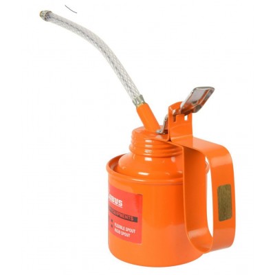 Globus Steel Oil Can 3/4 Pint with Fix and Flexible Spout, Orange/Red