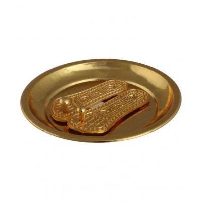 God Devotee NAVRATRI & DIWALI SPECIAL GIFTS BRASS LAXMI CHARAN PADUKA WITH PLATE GOLDEN 8 X 8 X 3 CM God Devotee NAVRATRI & DIWALI SPECIAL GIFTS BRASS LAXMI CHARAN PADUKA WITH PLATE GOLDEN 8 X 8 X 3 CM