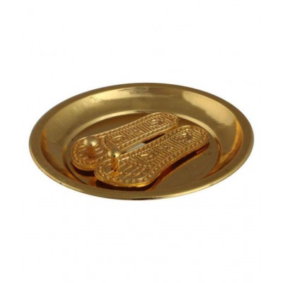 God Devotee NAVRATRI & DIWALI SPECIAL GIFTS BRASS LAXMI CHARAN PADUKA WITH PLATE GOLDEN 8 X 8 X 3 CM God Devotee NAVRATRI & DIWALI SPECIAL GIFTS BRASS LAXMI CHARAN PADUKA WITH PLATE GOLDEN 8 X 8 X 3 CM