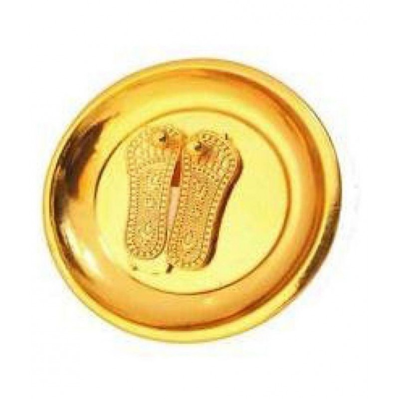 God Devotee NAVRATRI & DIWALI SPECIAL GIFTS BRASS LAXMI CHARAN PADUKA WITH PLATE GOLDEN 8 X 8 X 3 CM God Devotee NAVRATRI & DIWALI SPECIAL GIFTS BRASS LAXMI CHARAN PADUKA WITH PLATE GOLDEN 8 X 8 X 3 CM