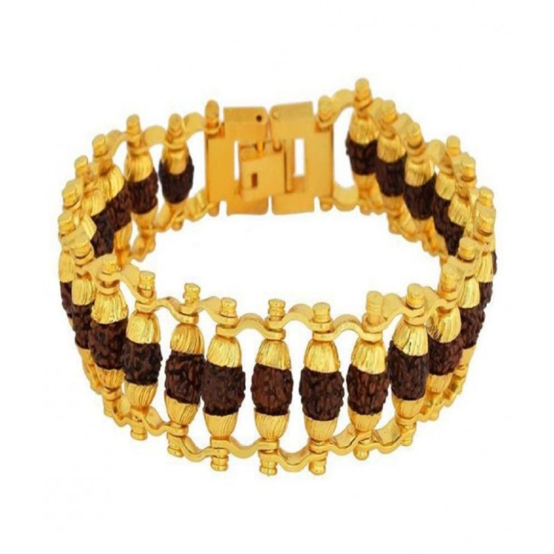 Gold Plated Brass Natural Beaded Pure Rudraksha Design Bracelet for Men and Women. Gold Plated Brass Natural Beaded Pure Rudraksha Design Bracelet for Men and Women.