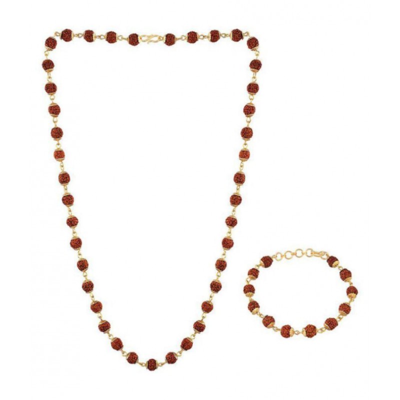 Gold Plated Combo of Rudraksha Mala & Bracelet for Men & Women