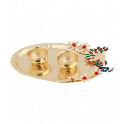 Gold Plated Designer-Ethnic Peacock Design Kankavati Pooja Thali