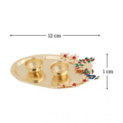 Gold Plated Designer-Ethnic Peacock Design Kankavati Pooja Thali