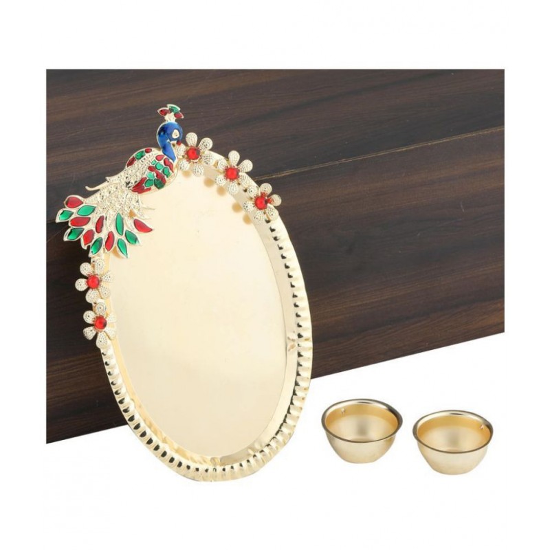 Gold Plated Designer-Ethnic Peacock Design Kankavati Pooja Thali