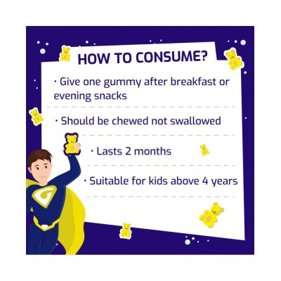 Gritzo Super Kids Multivit Gummies, Vitamin A, B5, B12, C, D, E, Zinc & Iodine, Gluten Free, Natural Lemon Flavour, 60 Gummies