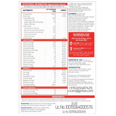 Gritzo SuperMilk 8-12y (Girls), Kids Nutrition & Health Drink, Protein Powder for Kids Growth & Sports, High Protein (10 g), Calcium + D3, 21 Nutrients, Zero Refined Sugar, 100% Natural Double Chocolate Flavour, 400 g