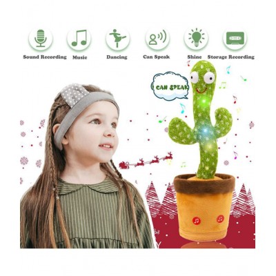 Grostik Dancing Cactus Talking Toy Plush Toy Wriggle & Singing Recording Repeat What You Say Funny Education Toys for Babies Children Playing Home Decoration