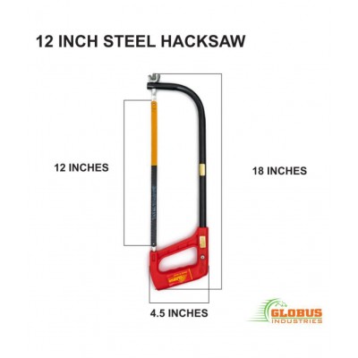HACKSAW 12" ( 300MM ) STEEL WITH FITTED BLADE IN RED PVC HANDLE.