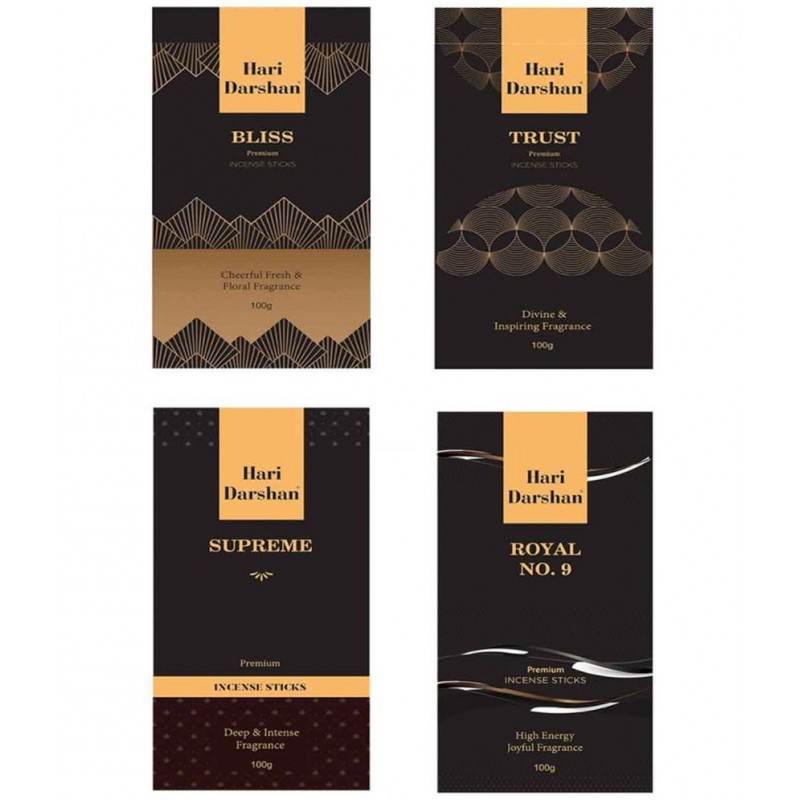 HARI DARSHAN Perfume Incense Stick -Bliss, Trust, Supreme, Royal No-9 Agarbatti (Pack of 4, 100 Sticks in Each)