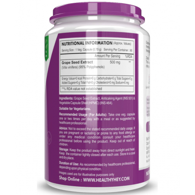 HEALTHYHEY NUTRITION Grape Seed Extract Strength 90 Veg Caps 500 mg