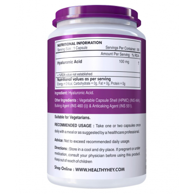 HEALTHYHEY NUTRITION Hyaluronic Acid 2X Plus,90 Veg Capsules 100 mg