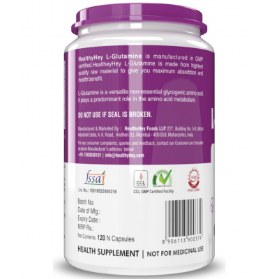 HEALTHYHEY NUTRITION L-Glutamine Capsules High Strength- 430mg - 120 Capsules 430 mg