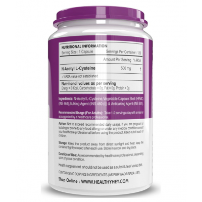 HEALTHYHEY NUTRITION N-Acetyl L-Cysteine  120 Veg. Capsules 500 mg
