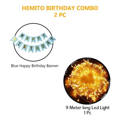 HEMITO 2 pcs Combo Blue Happy Birthday 1 Pcs, 9 Meter Long Led Light 1 Pc Birthday Decorations Kit