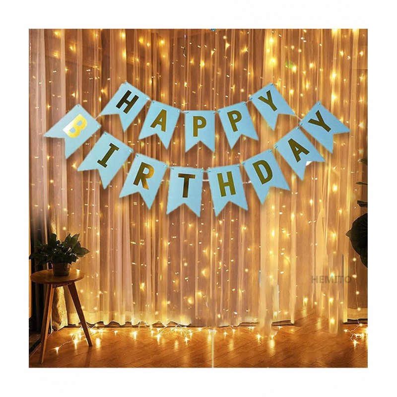 HEMITO 2 pcs Combo Blue Happy Birthday 1 Pcs, 9 Meter Long Led Light 1 Pc Birthday Decorations Kit
