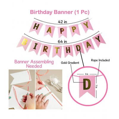HEMITO 2 pcs Combo Pink Happy Birthday 1 Pcs, 12 Meter Long Led Light 1 Pc Birthday Decorations Kit